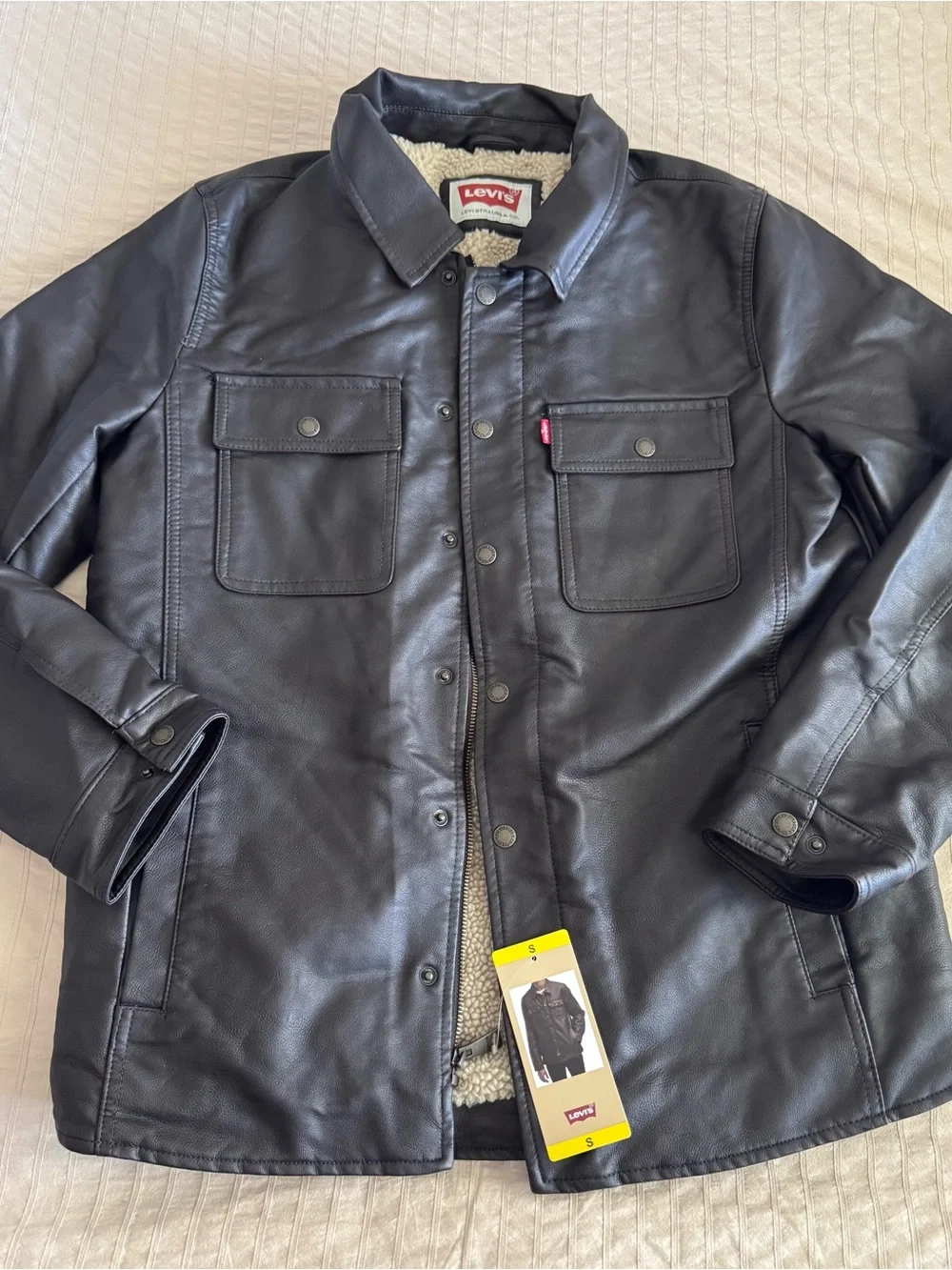 Levi's Men’s Dark Brown Faux Leather Sherpa-Lined Jacket
